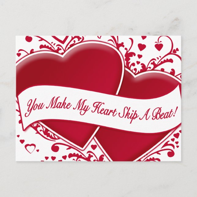 You Make My Heart Skip A Beat! Red Hearts Postcard (Front)