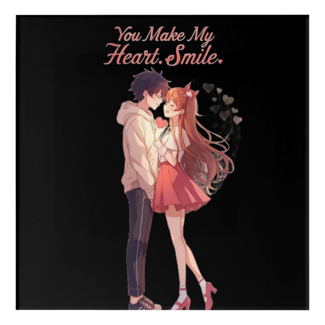 You Make My Heart Smile Anime Couple T-Shirt Acrylic Print (Front)