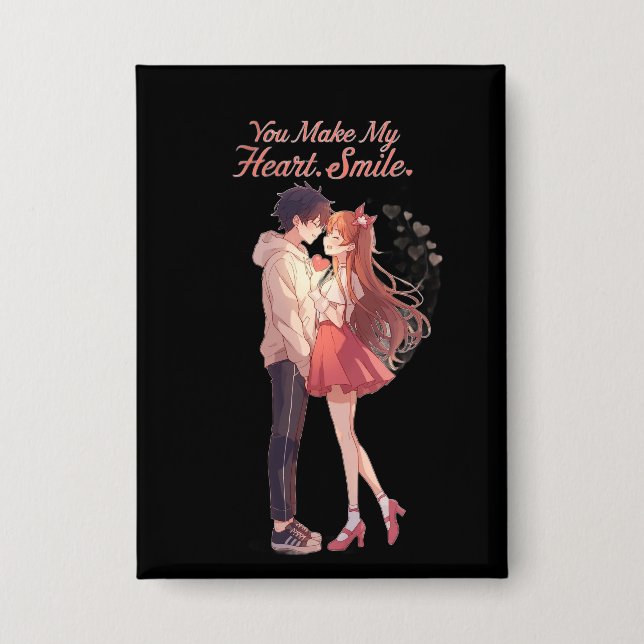 You Make My Heart Smile Anime Couple T-Shirt Button (Front)