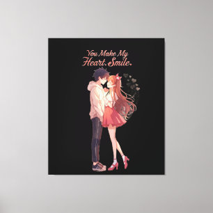 You Make My Heart Smile Anime Couple T-Shirt Canvas Print