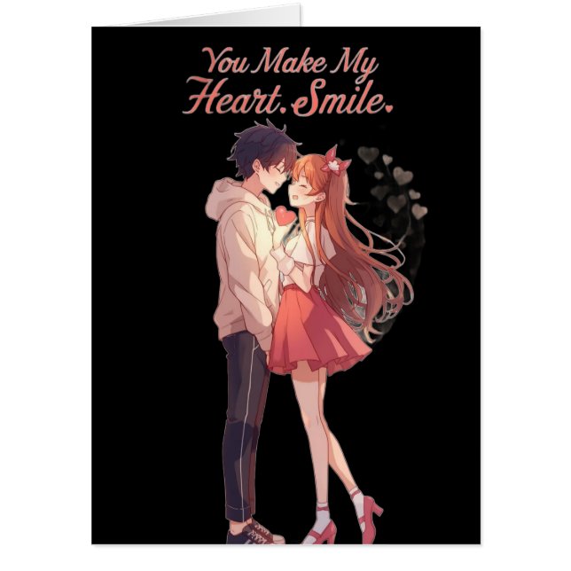 You Make My Heart Smile Anime Couple T-Shirt Card (Front)