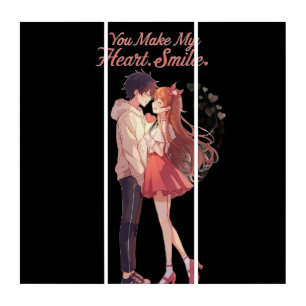 You Make My Heart Smile Anime Couple T-Shirt Triptych
