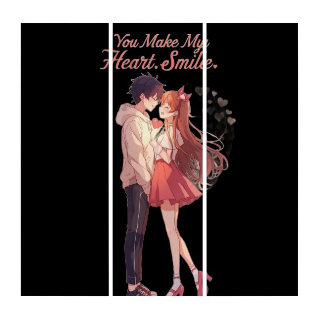 You Make My Heart Smile Anime Couple T-Shirt Triptych (Front)