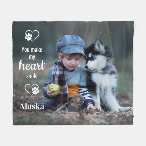 You make My Heart Smile Custom Pet Dog Photo  Fleece Blanket