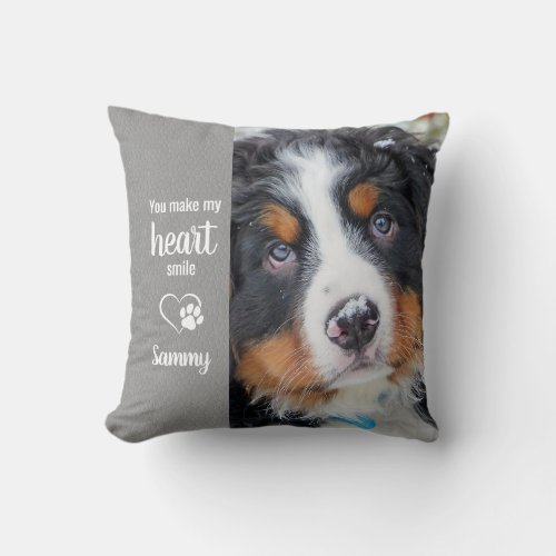 You Make My Heart Smile Personalized Pet Dog Photo Throw Pillow