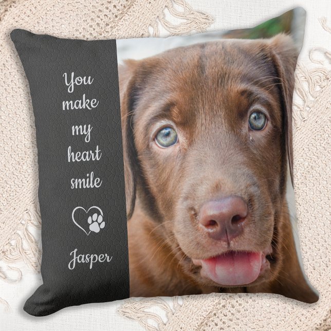 You Make My Heart Smile Pet Dog Lover Custom Photo Throw Pillow (Creator Uploaded)
