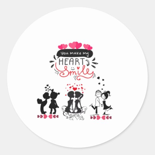 you make my heart smile valentine gift couple love classic round sticker