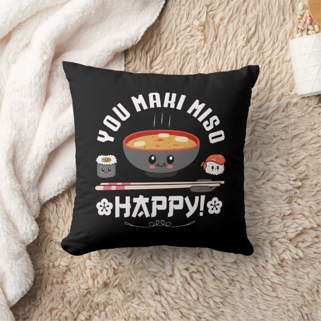 You Maki Miso Happy - Japanese Noodles Cute Kawaii Throw Pillow (Blanket)