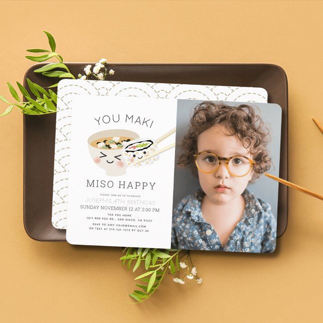 You Maki Miso Happy Soup Sushi Roll Photo Birthday Invitation (Creator Uploaded)