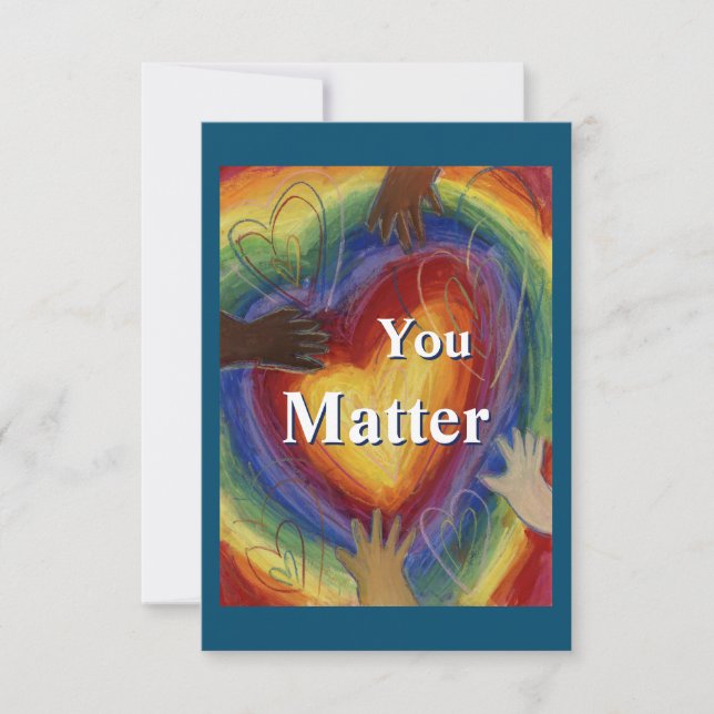 You Matter Rainbow Hearts Note Card (Front)
