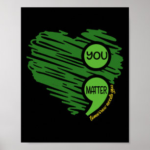 You Matter Semicolon Heart Retro Mental Health Awa Poster