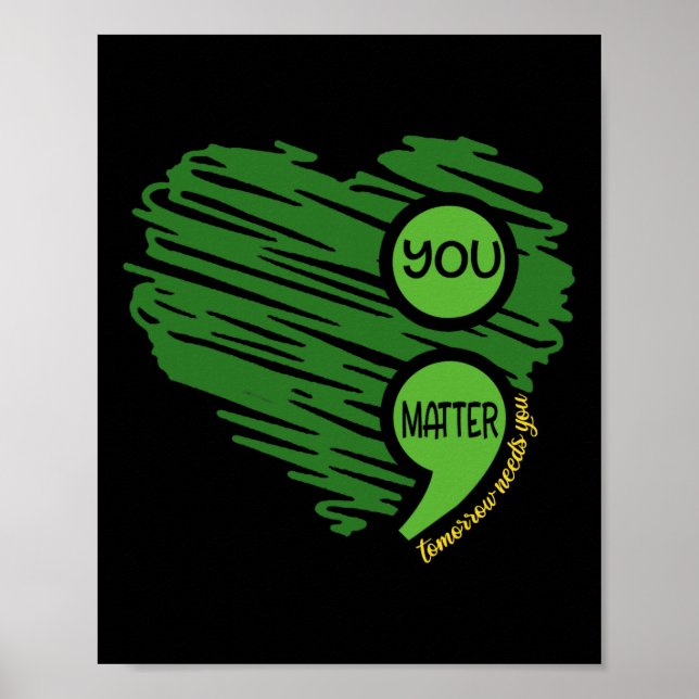 You Matter Semicolon Heart Retro Mental Health Awa Poster (Front)