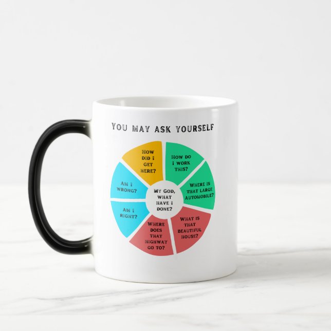 You May Ask Yourself questions Color Morph Mug (Left)