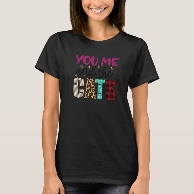 You Me And The Cats Graphic Patchwork Couples Cat T-Shirt (Front)