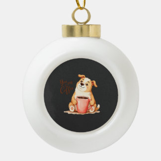 You & me Coffee - Cute Corgi & Cozy Brew Ceramic Ball Christmas Ornament