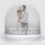 You & Me Forever and Always Picture Heart Couple  Snow Globe<br><div class="desc">You & Me Forever and Always Picture Heart Couple custom Snow Globes, Personalized Wedding Couple Snow Globe, Engraved Names & Message, Celebrate your love with this enchanting personalized "You & Me" snow globe, featuring the timeless quote "Forever and Always" and a customizable interior with your names special date. Perfect for...</div>