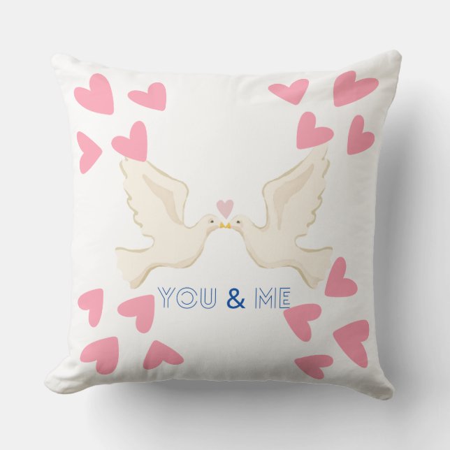 You & Me Love Doves Design Throw Pillow (Front)