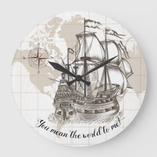 You Mean the World to Me Vintage Nautical Large Clock