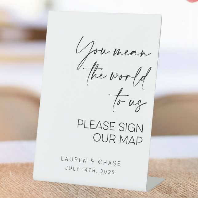 You Mean The World To Use Wedding Map Guestbook  Pedestal Sign (You mean the world to use please sign our map wedding sign)