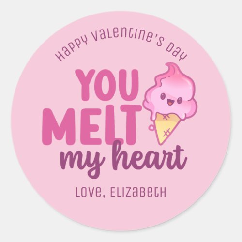 You Melt My Heart Funny Cute Valentines Day Pink Classic Round Sticker