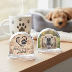 You Melt My Heart Paw Print Tan Rustic Snow Globe