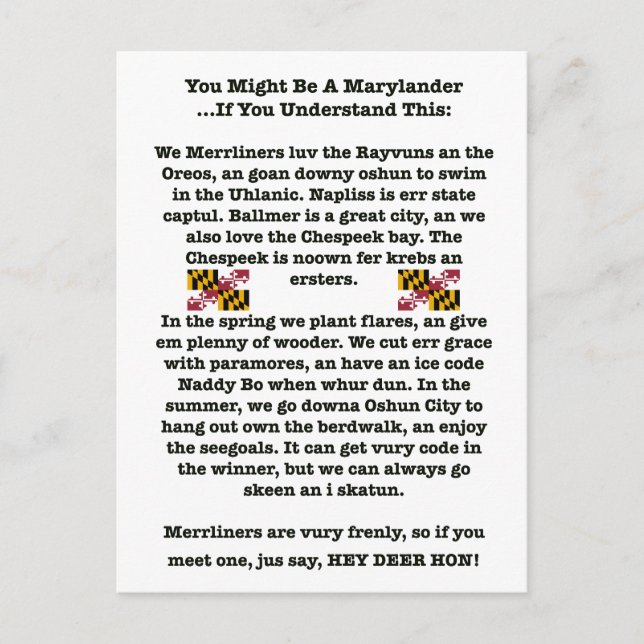 You Might Be A Marylander Postcard (Front)