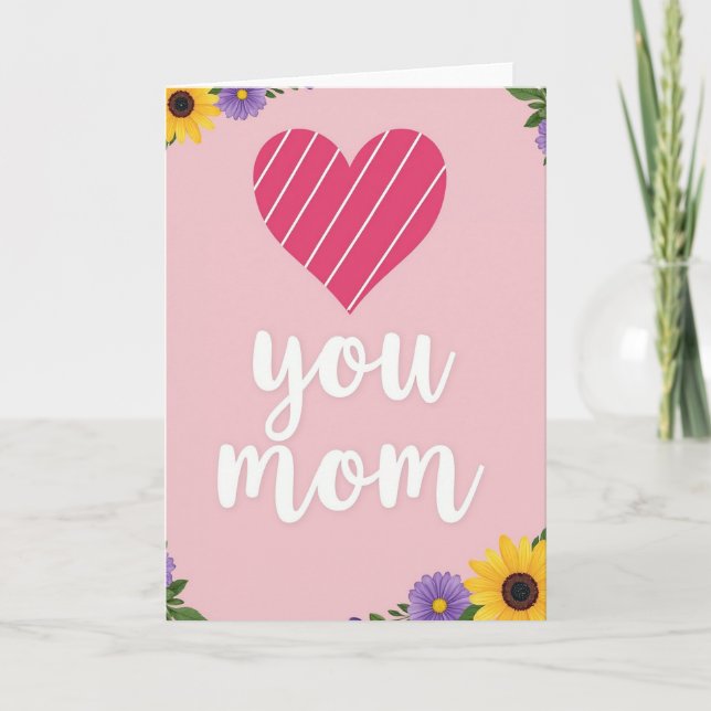 You Mom Fuchsia Heart Love Card (Front)