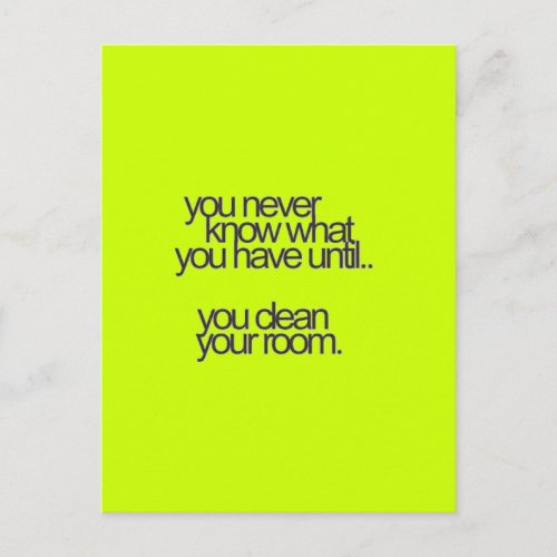 YOU NEVER KNOW WHAT HAVE TILL CLEAN ROOM FUNNY COM POSTCARD