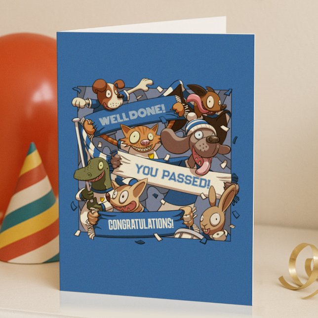 You Passed! Funny Animal Sports Fans Scarf Cartoon Card (Creator Uploaded)