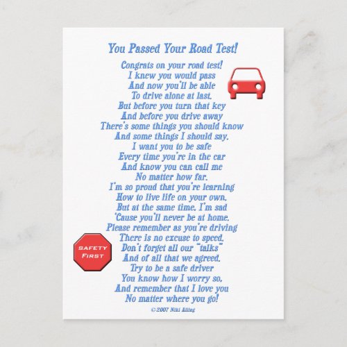 You Passed Road Test _ New Driver Postcard