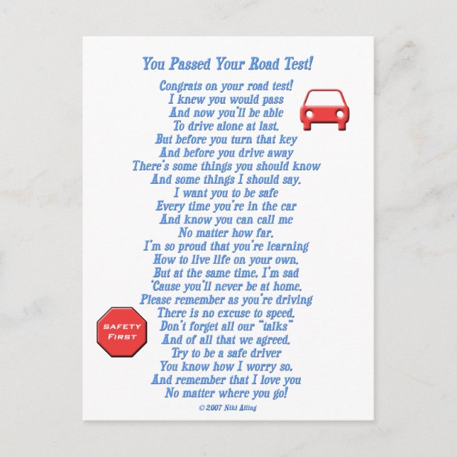 You Passed Road Test - New Driver Postcard (Front)