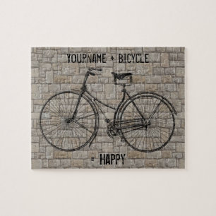 You Plus Bicycle Equals Happy Antique Bricks Gray Jigsaw Puzzle