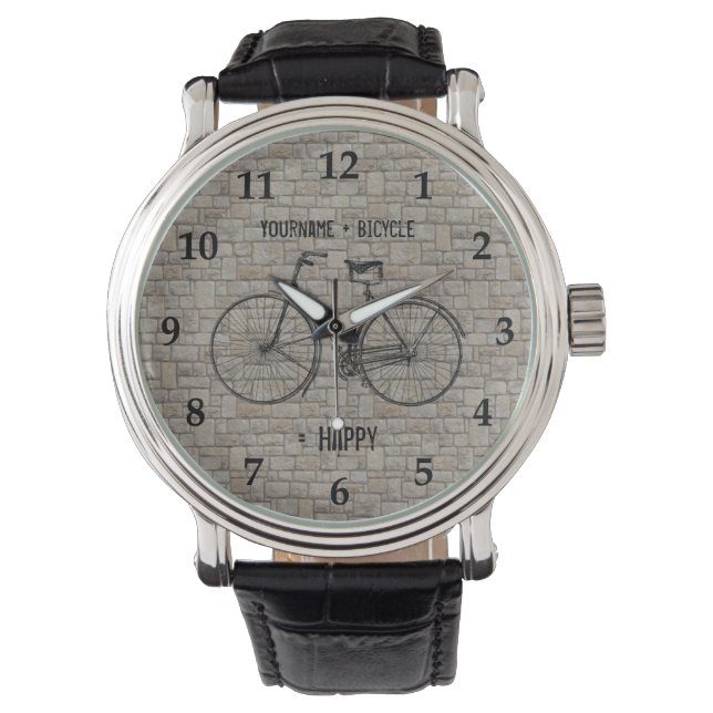 You Plus Bicycle Equals Happy Antique Bricks Gray Watch (Front)