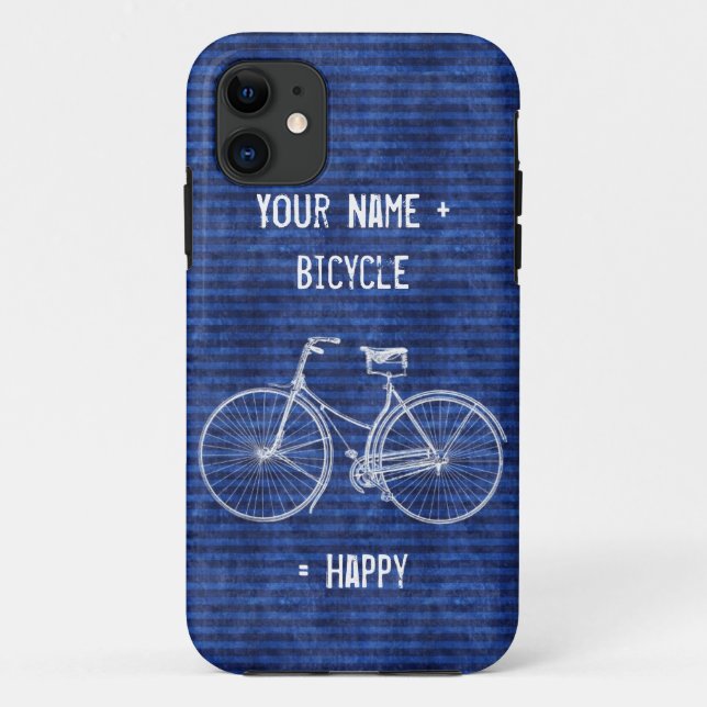 You Plus Bicycle Equals Happy Antique Stripes Blue Case-Mate iPhone Case (Back)