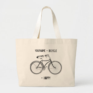 You Plus Bicycle Equals Happy Antique Wheels Bike Large Tote Bag