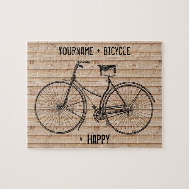 You Plus Bicycle Equals Happy Antique Wood Beige Jigsaw Puzzle (Horizontal)