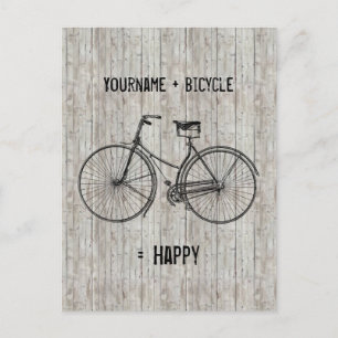 You Plus Bicycle Equals Happy Antique Wooden Plank Postcard