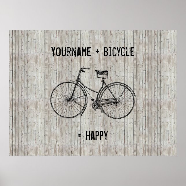 You Plus Bicycle Equals Happy Antique Wooden Plank Poster (Front)