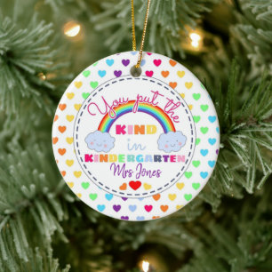 you put the kind in kindergarten christmas teacher ceramic ornament