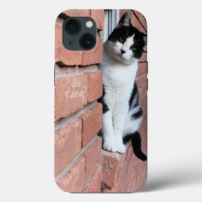 You Rang? Black/White Cat on Brick Windowsill Case-Mate iPhone Case (Back)