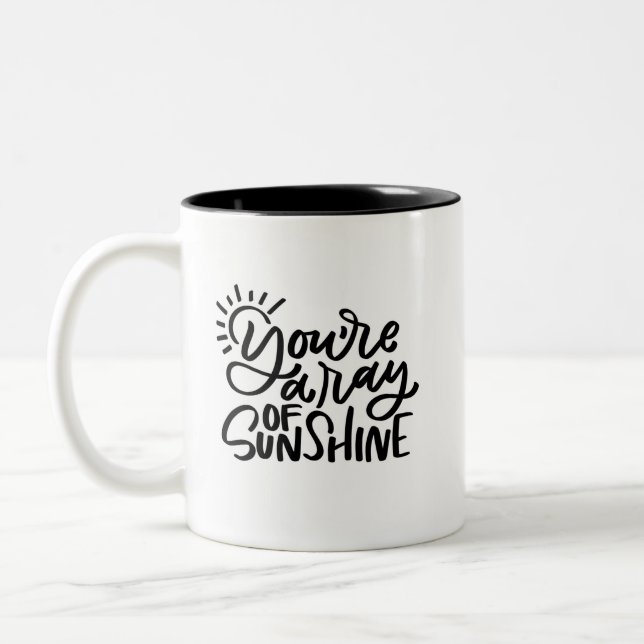 You’re A Ray of Sunshine Handlettered Two-Tone Coffee Mug (Left)