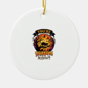 You Re Creepin Meowt Halloween Black Cat Full Moon Ceramic Ornament