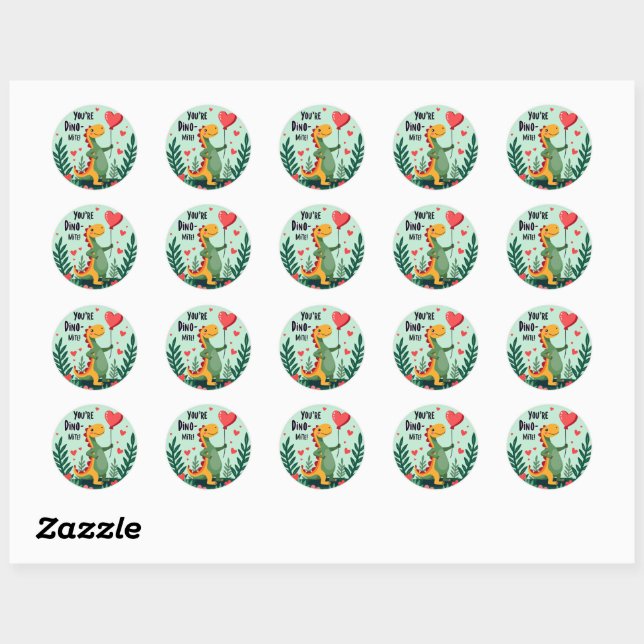 'You’re Dino-Mite!' Dinosaur Valentine’s Sticker (Sheet)
