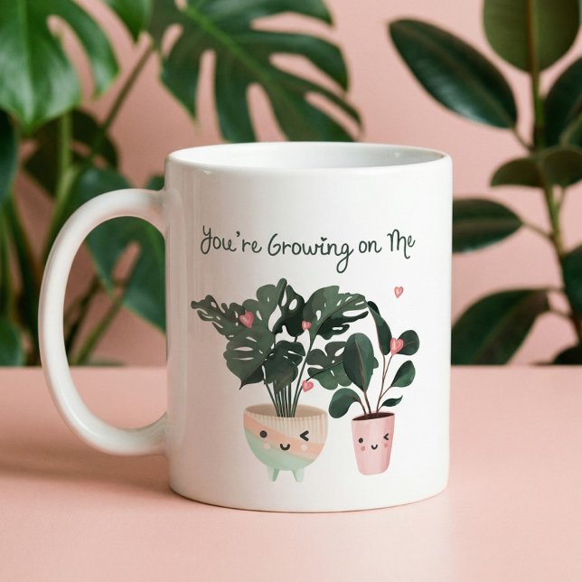You’re Growing On Me Cute Potted Plants Gift Coffee Mug (You're Growing On Me Cute Watercolor Potted Plants Coffee Mug)