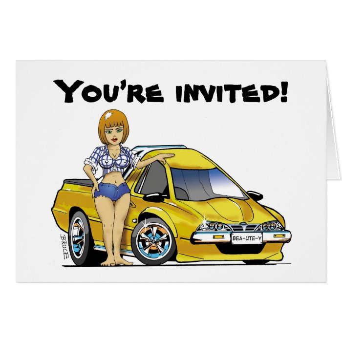 You’re invited hot caricature Ute and girl Greeting Card