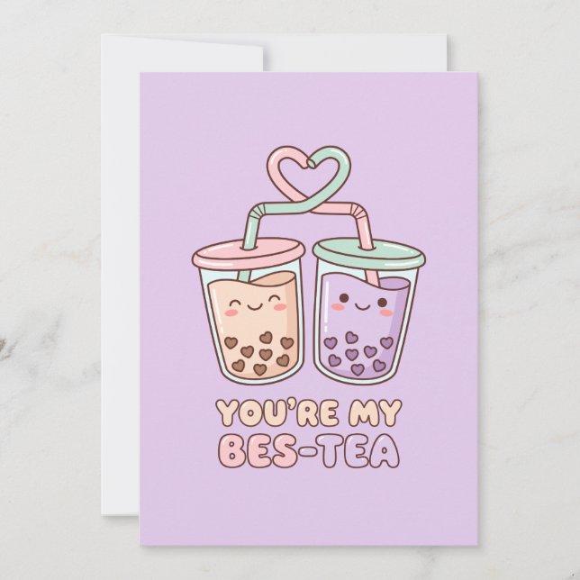 You’re My Bes-Tea - Cute Bubble Tea Valentine  Holiday Card (Front)