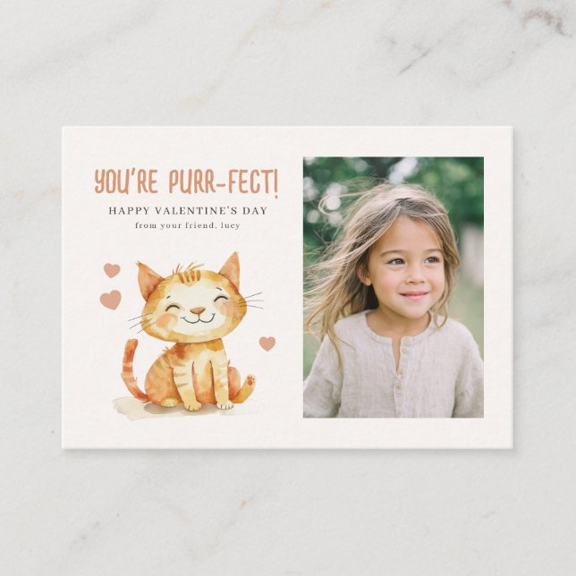 You’re Purr-fect Kids Classroom Valentine Photo Note Card (Front)