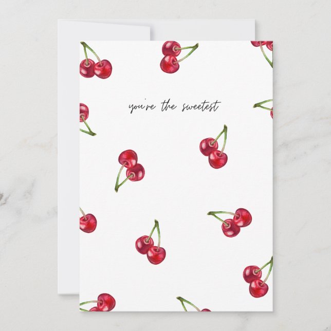 “You’re the Sweetest” Cherries Love Pattern Holiday Card (Front)