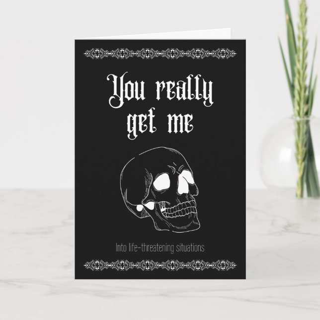 You really get me- Goth Valentine's Letterpress Thank You Card (Front)