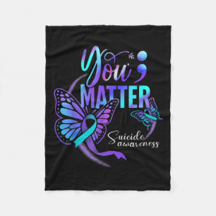 You Ribbon Butterfly Suicide Awareness Women Men Fleece Blanket